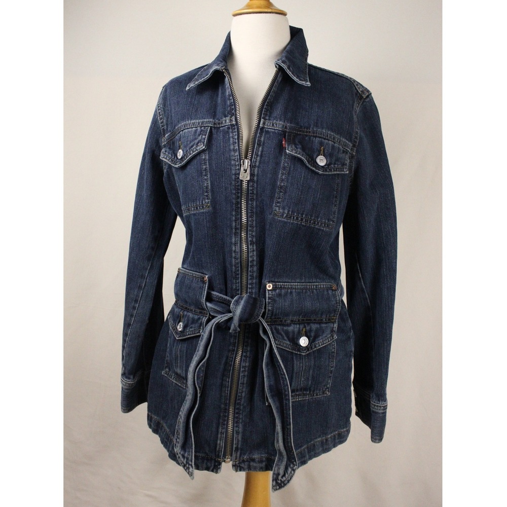 Levi's Y2K Belted Denim Bush Jacket Womens M Utility Safari 2000s